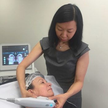 Dr Joanna Teh Ultherapy Skin tightening & lifting procedure with a patient in perth